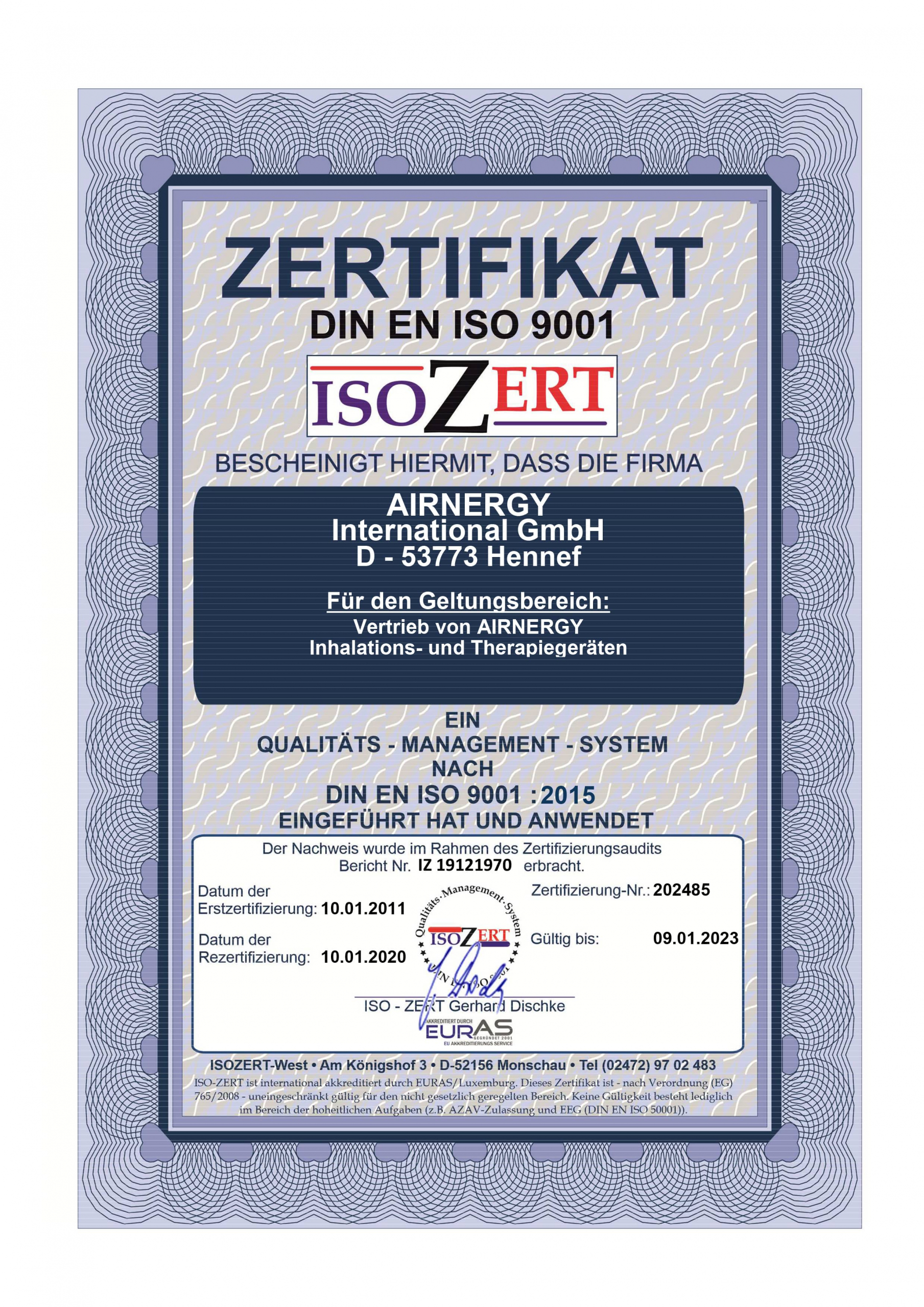 AIRNERGY Zertifikat DIN EN ISO 9001
